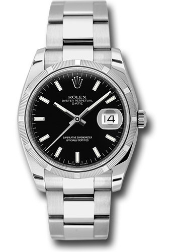 Rolex Watches - Date 34mm Engine Turned Bezel - Oyster Bracelet - Style No: 115210 bkio
