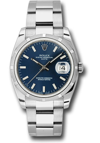 Rolex Watches - Date 34mm Engine Turned Bezel - Oyster Bracelet - Style No: 115210 blio