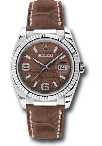Rolex Watches - Datejust 36mm - Gold White Gold - Fluted Bezel - Leather - Style No: 116139 brwdab