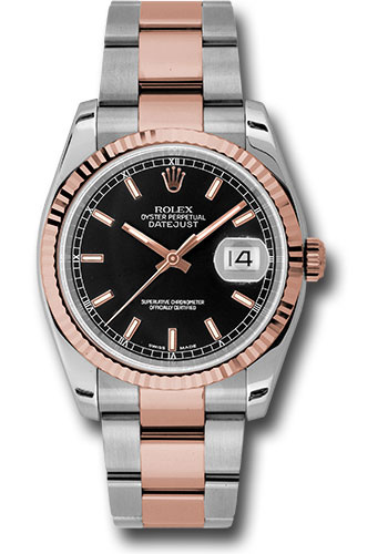 Rolex Watches - Datejust 36mm - Steel and Gold Pink Gold - Fluted Bezel - Oyster - Style No: 116231 bkso