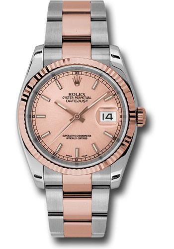 Rolex Watches - Datejust 36mm - Steel and Gold Pink Gold - Fluted Bezel - Oyster - Style No: 116231 chso