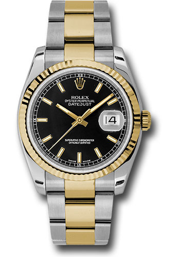 Rolex Watches - Datejust Mens - Steel and Gold Yellow Gold - Fluted Bezel - Oyster - Style No: 116233bkso