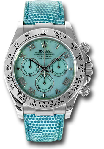 Rolex Watches - Daytona White Gold - Leather Strap - Style No: 116519 blue