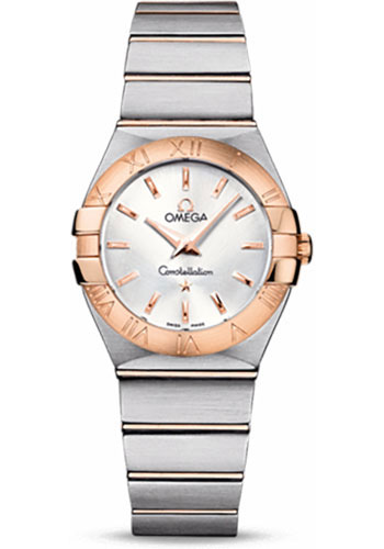 Omega Watches - Constellation Quartz 27 mm Brushed Steel and Red Gold - Style No: 123.20.27.60.02.001