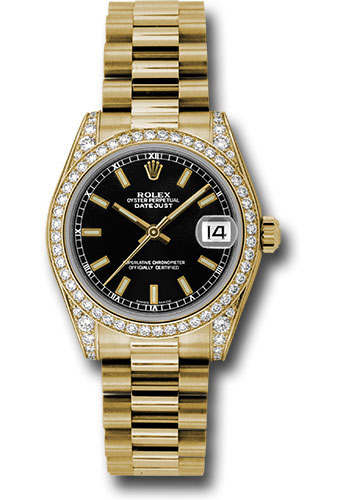 Rolex Watches - Datejust 31mm - Gold President Yellow Gold - Dia Bezel - Dia Case - Style No: 178158 bkip