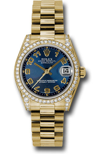 Rolex Watches - Datejust 31mm - Gold President Yellow Gold - Dia Bezel - Dia Case - Style No: 178158 blcap