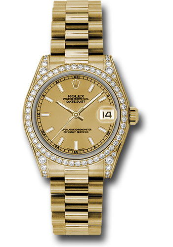 Rolex Watches - Datejust 31mm - Gold President Yellow Gold - Dia Bezel - Dia Case - Style No: 178158 chip