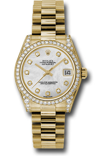 Rolex Watches - Datejust Mid-Size - Gold President Yellow Gold - Dia Bezel - President - Style No: 178158mdp