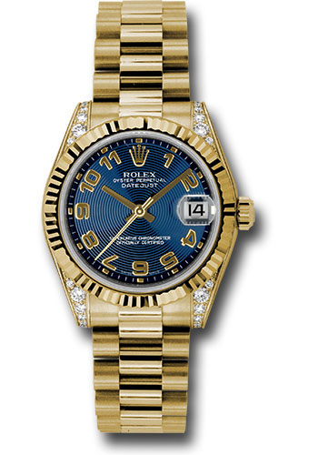 Rolex Watches - Datejust 31mm - Gold President Yellow Gold - Fluted Bezel - Dia Case - Style No: 178238 blcap