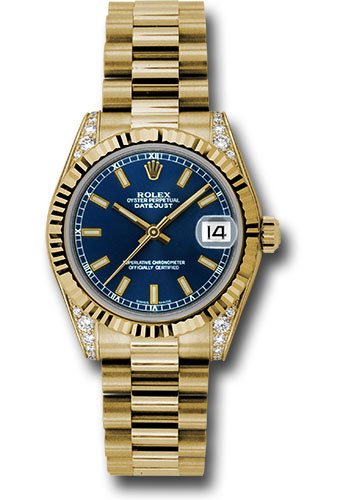 Rolex Watches - Datejust 31mm - Gold President Yellow Gold - Fluted Bezel - Dia Case - Style No: 178238 blip