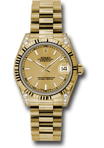 Rolex Watches - Datejust 31mm - Gold President Yellow Gold - Fluted Bezel - Dia Case - Style No: 178238 chip