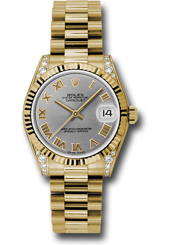 Rolex Watches - Datejust 31mm - Gold President Yellow Gold - Fluted Bezel - Dia Case - Style No: 178238 grp