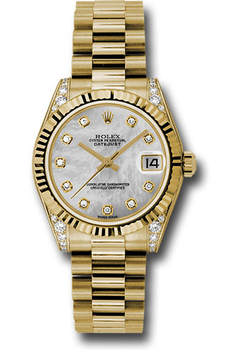 Rolex Watches - Datejust 31mm - Gold President Yellow Gold - Fluted Bezel - Dia Case - Style No: 178238 mdp