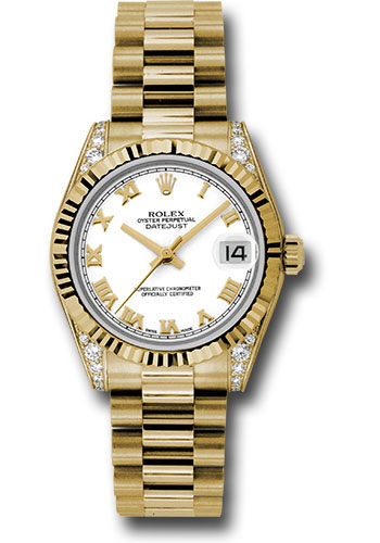 Rolex Watches - Datejust 31mm - Gold President Yellow Gold - Fluted Bezel - Dia Case - Style No: 178238 wrp
