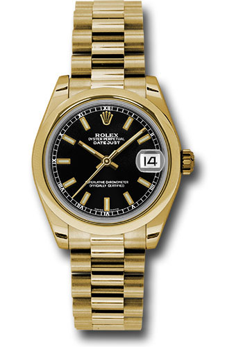 Rolex Watches - Datejust 31mm - Gold President Yellow Gold - Domed Bezel - Style No: 178248 bkip