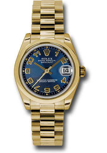 Rolex Watches - Datejust 31mm - Gold President Yellow Gold - Domed Bezel - Style No: 178248 blcap