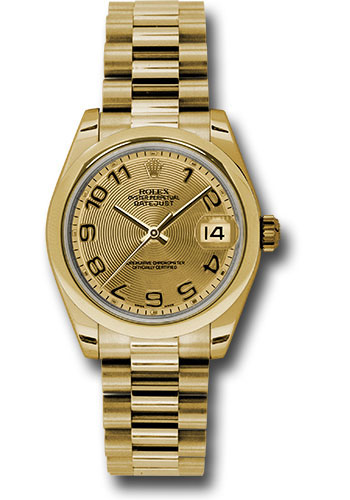 Rolex Watches - Datejust 31mm - Gold President Yellow Gold - Domed Bezel - Style No: 178248 chcap