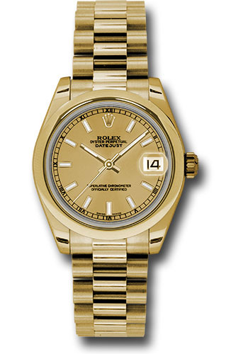 Rolex Watches - Datejust 31mm - Gold President Yellow Gold - Domed Bezel - Style No: 178248 chip