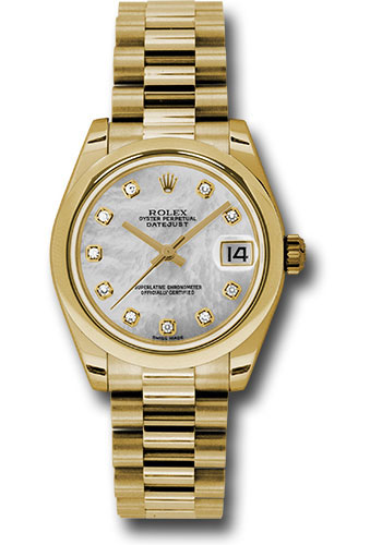 Rolex Watches - Datejust 31mm - Gold President Yellow Gold - Domed Bezel - Style No: 178248 mdp