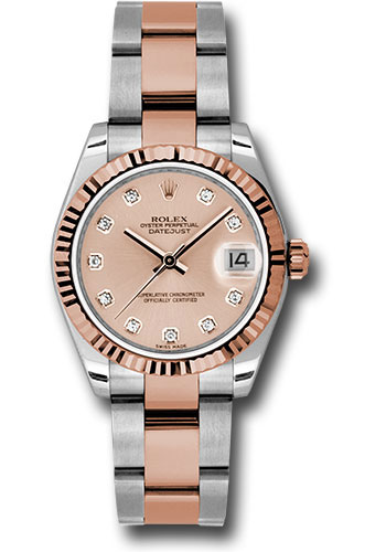 Rolex Watches - Datejust Mid-Size - Steel and Gold Pink Gold - Fluted Bezel - Oyster - Style No: 178271 pchdo