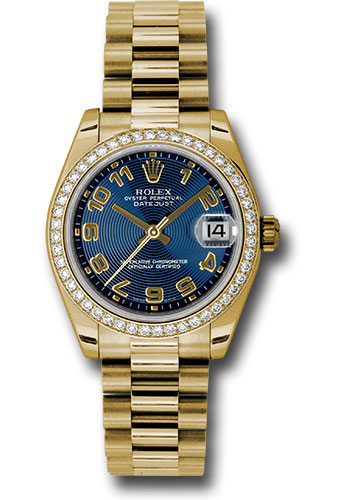 Rolex Watches - Datejust 31mm - Gold President Yellow Gold - Dia Bezel - Style No: 178288 blcap