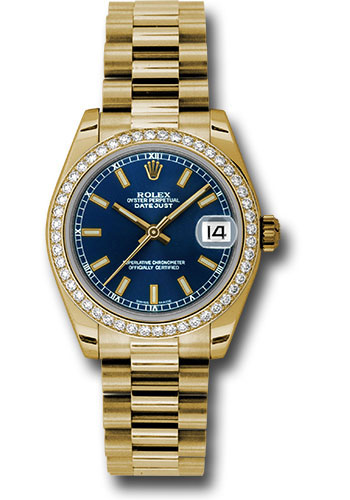 Rolex Watches - Datejust 31mm - Gold President Yellow Gold - Dia Bezel - Style No: 178288 blip