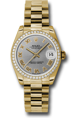 Rolex Watches - Datejust 31mm - Gold President Yellow Gold - Dia Bezel - Style No: 178288 grp