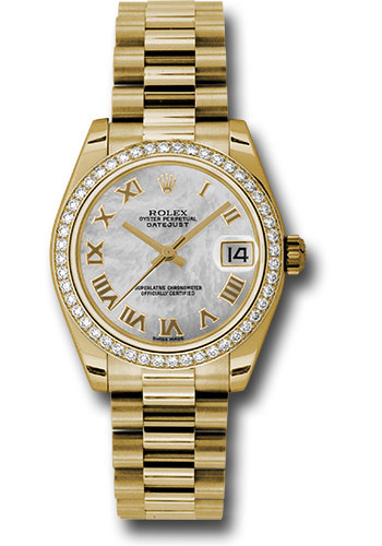 Rolex Watches - Datejust 31mm - Gold President Yellow Gold - Dia Bezel - Style No: 178288 mrp