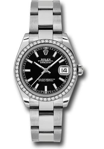 Rolex Watches - Datejust 31mm - Steel 46 Diamond Bezel - Oyster Bracelet - Style No: 178384 bkio