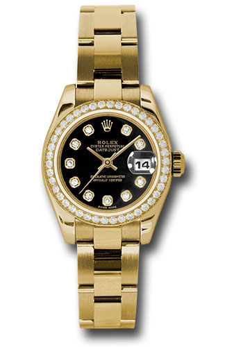 Rolex Watches - Datejust Lady - Gold President Yellow Gold - Dia Bezel - Oyster - Style No: 179138 bkdo