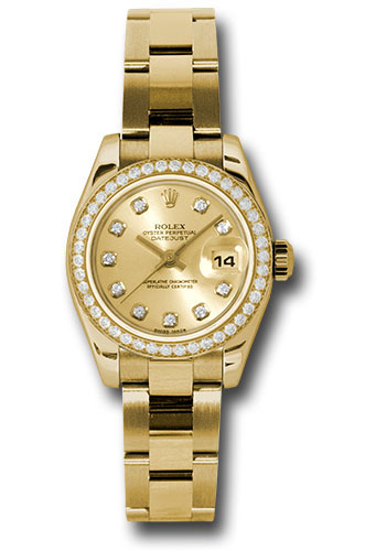 Rolex Watches - Datejust Lady - Gold President Yellow Gold - Dia Bezel - Oyster - Style No: 179138 chdo