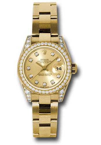 Rolex Watches - Datejust Lady - Gold President Yellow Gold - Dia Bezel - Oyster - Style No: 179158 chdo