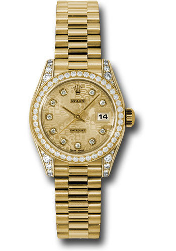 Rolex Watches - Datejust Lady - Gold President Yellow Gold - Dia Bezel - President - Style No: 179158chjdp