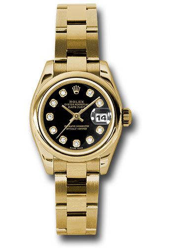 Rolex Watches - Datejust Lady - Gold President Yellow Gold - Domed Bezel - Oyster - Style No: 179168 bkdo