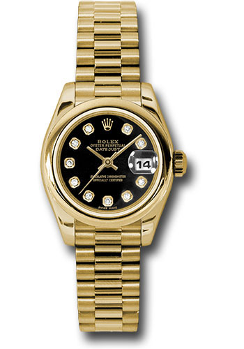 Rolex Watches - Datejust Lady - Gold President Yellow Gold - Domed Bezel - President - Style No: 179168 bkdp