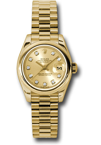 Rolex Watches - Datejust Lady - Gold President Yellow Gold - Domed Bezel - President - Style No: 179168 chdp