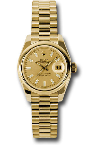 Rolex Watches - Datejust Lady - Gold President Yellow Gold - Domed Bezel - President - Style No: 179168 chsp