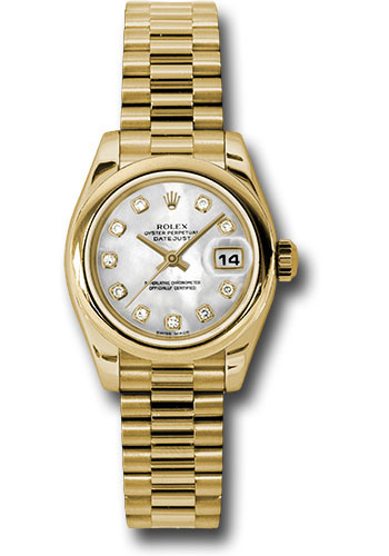 Rolex Watches - Datejust Lady - Gold President Yellow Gold - Domed Bezel - President - Style No: 179168 mdp