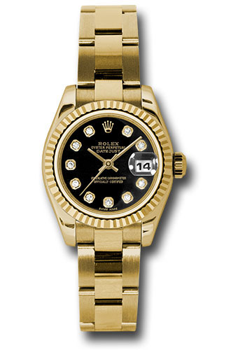 Rolex Watches - Datejust Lady - Gold President Yellow Gold - Fluted Bezel - Oyster - Style No: 179178bkdo