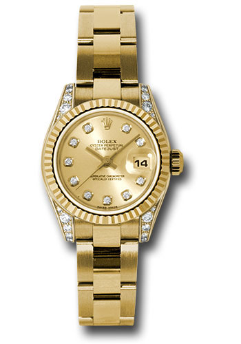 Rolex Watches - Datejust Lady - Gold President Yellow Gold - Fluted Bezel - Oyster - Style No: 179238chdo