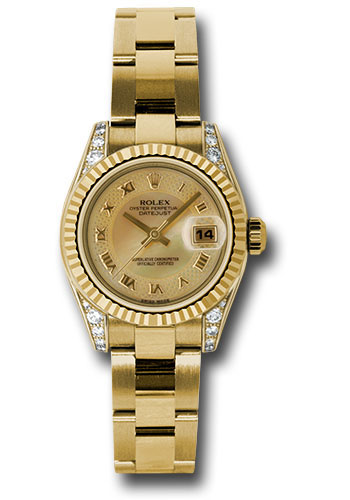 Rolex Watches - Datejust Lady - Gold President Yellow Gold - Fluted Bezel - Oyster - Style No: 179238chmdro