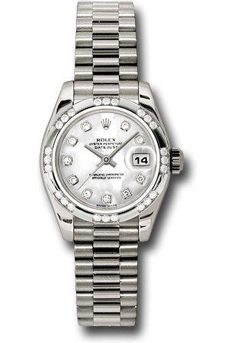 Rolex Watches - Datejust Lady - Gold President White Gold - Dia Bezel - President - Style No: 179369 mdp