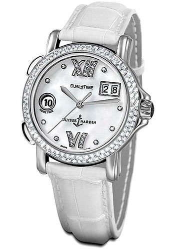 Ulysse Nardin Watches - GMT Dual Time 37mm Ladies Steel Diamond - Style No: 223-28/391