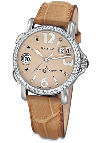 Ulysse Nardin Watches - GMT Dual Time 37mm Ladies Steel Diamond - Style No: 223-28/61-05