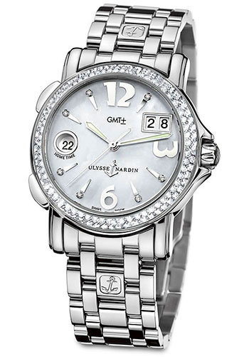 Ulysse Nardin Watches - GMT Dual Time 37mm Ladies Steel Diamond - Style No: 223-28-7/691