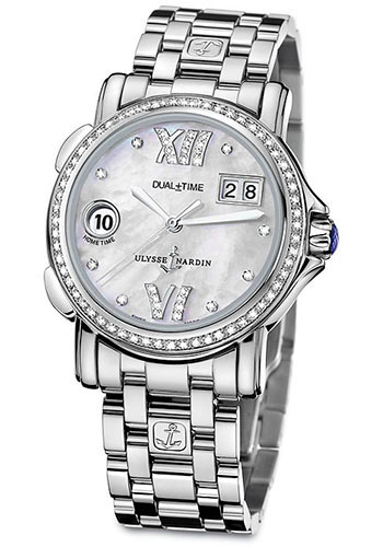 Ulysse Nardin Watches - GMT Dual Time 37mm Ladies Steel Diamond - Style No: 223-28B-7/391