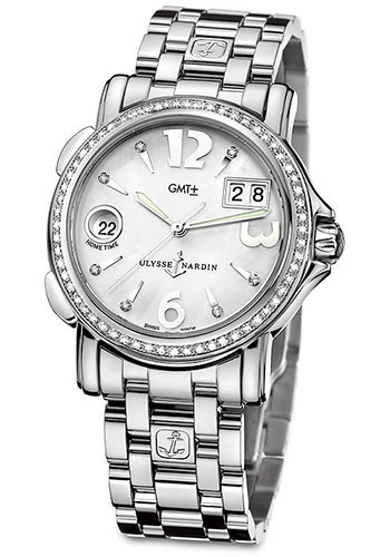 Ulysse Nardin Watches - GMT Dual Time 37mm Ladies Steel Diamond - Style No: 223-28B-7/691