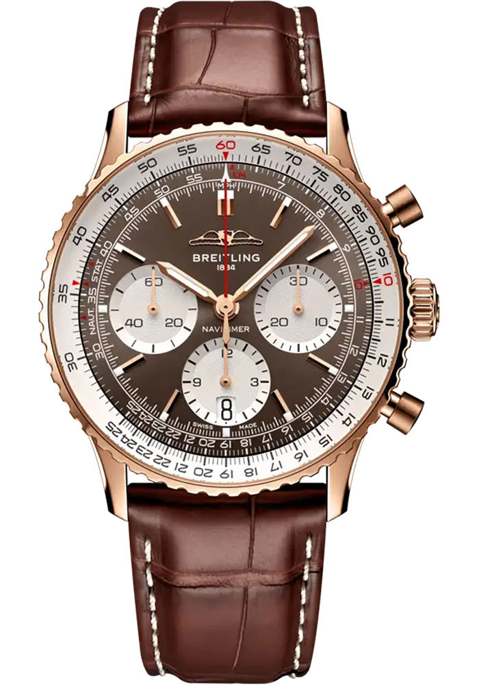 Breitling Watches - Navitimer B01 Chronograph 41mm - Red Gold - Leather Strap - Folding Buckle - Style No: RB0139211Q1P1