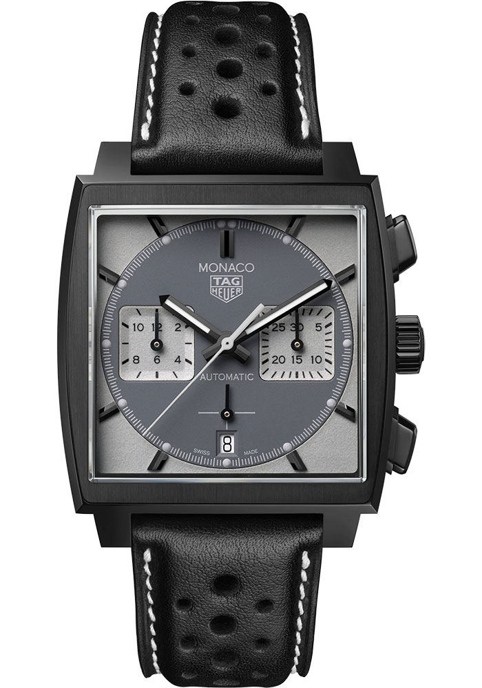 Tag Heuer Watches - Monaco Chronograph Automatic 39 mm - DLC Titanium - Leather Strap - Style No: CBL2181.FC6515