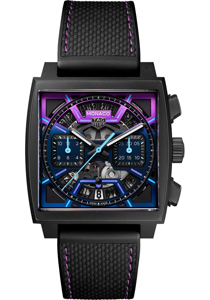 Tag Heuer Watches - Monaco Chronograph Automatic 39 mm - Titanium Black DLC - Rubber And Leather Strap - Style No: CBL218E.FT6312